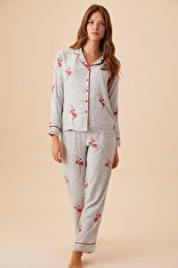 resm Flowery Maskulen Pijama Takımı - GRİ BASKILI