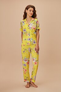 Yellow Maskülen Pijama Takımı - SARI DESENLİ