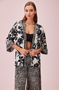 Rana Kimono - SİYAH ÇİÇEK BASKILI