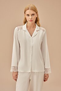 Pansy Lace Maskülen Pijama Takımı - EKRU