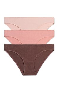 3 lü Paket Slip Külot - NUDE/Kahverengi/Pembe