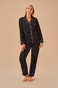 Heart Maskülen Pijama Takımı - SİYAH BASKILI