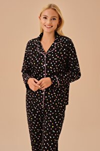 Heart Maskülen Pijama Takımı - SİYAH BASKILI