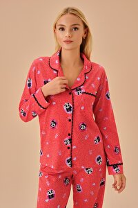 Panda Maskülen Pijama Takımı - KIRMIZI BASKILI