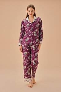 Keira Maskülen Pijama Takımı - BORDO BASKILI