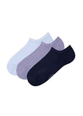 Resim Görünmez 3 lü Modal Sneaker Çorap - LEYLAK LACİVERT MAVİ