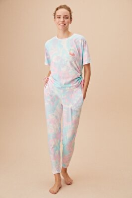 Resim Batik Pijama Takımı - MAVİ